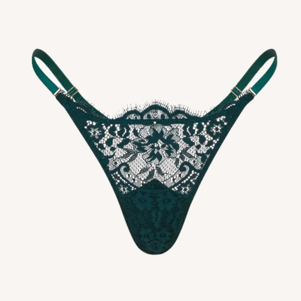 Gooseberry intimates thong lace one size small-xl emerald and grey new - Picture 3 of 13